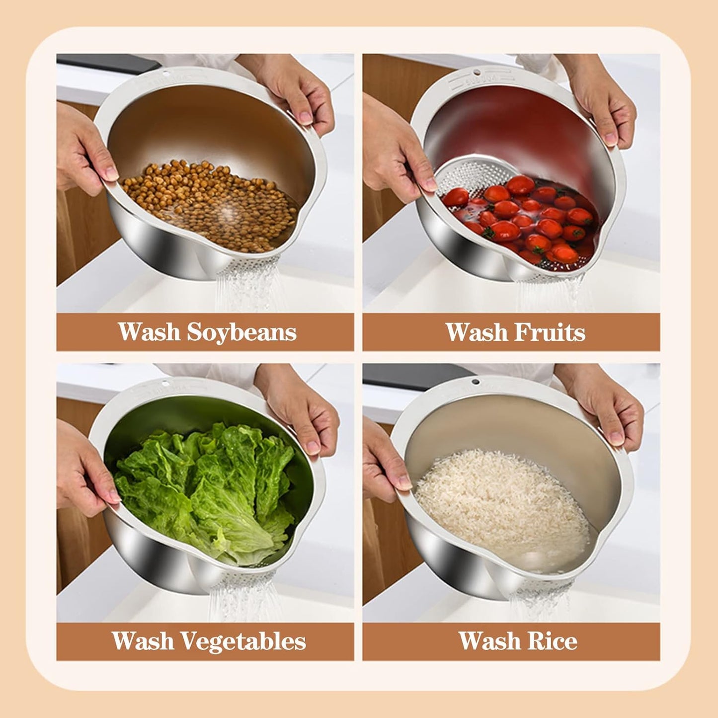 Stainless Steel Rice & Food Strainer Bowl